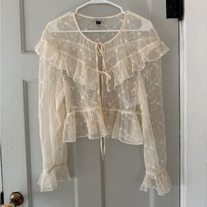 American Eagle Outfitters Cream Sheer Ruffle Blouse